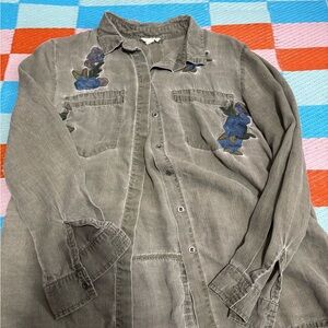 Men's Gray Shirt with Floral Embroidery